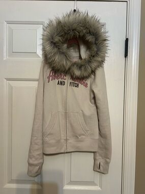 Abercrombie kids girls zip up hoodie faux fur 11/12